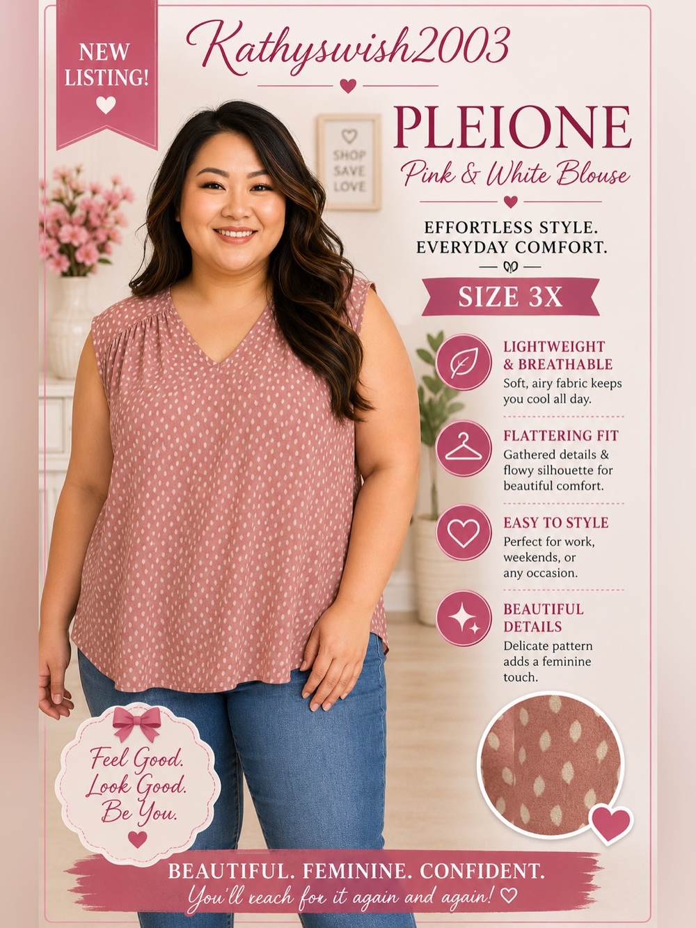 Pleione Pink and White Blouse Size 3X